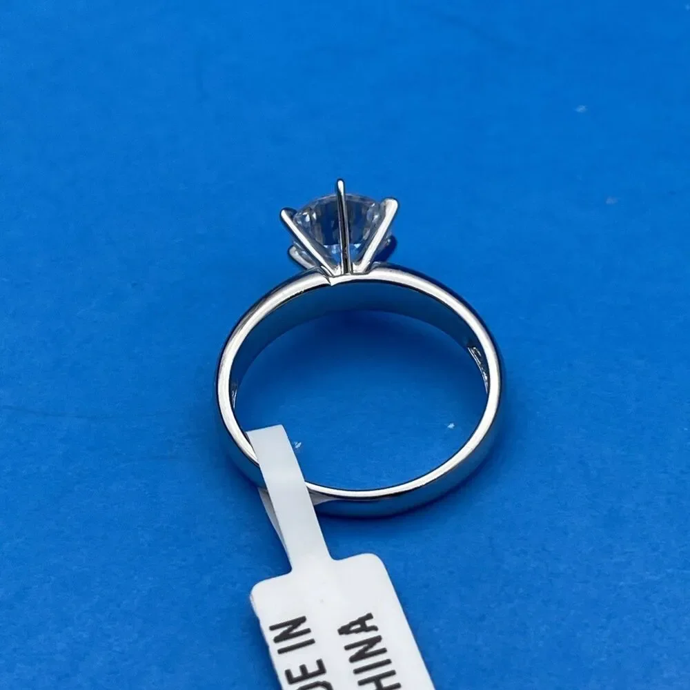 NVDR Signed 925 Sterling Silver Round CZ Solitaire Engagement Ring Sz 8 4.4g Tag